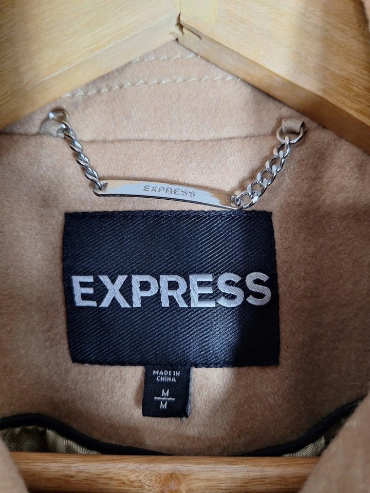 Casaco feminino Y2K Express camelo bronzeado mistura de lã peito duplo tamanho M trabalho marinheiro - Imagem 3 de 4