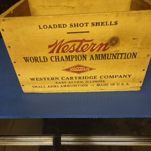 Vintage Wooden Western 12ga Shot Gun Shells Ammo Box Crate Antique Hunting Ammo