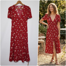 NWT Reformation Locklin Floral Midi Dress Cassia Red Button Front Size 0 $198