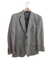 Jos A Bank Sport Coat Blazer Wool Mens 44R Gray Windowpane Check Suit Jacket