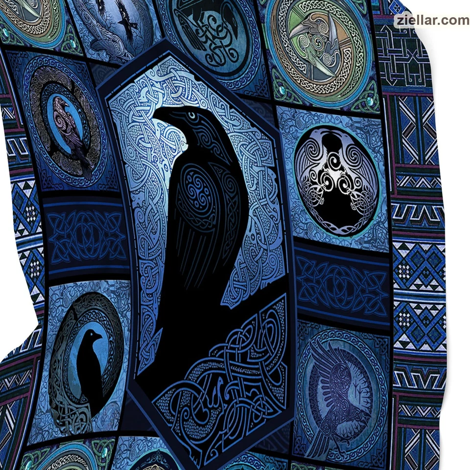 Ворон и кельтские символы флисовое одеяло, мистический готический птица искусства уютный плед - Изображение 4 из 4