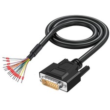 6.56Ft 24AWG DB15 Male RS232 15Pin Serial Extension Cable Gold Plated Bare Wire