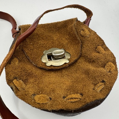 VINTAGE Handarbeit weiches Wildleder Leder zweifarbig Tasche Beutel braun - Bild 2 von 7