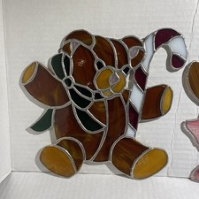 Vintage Leaded Stain Glass Sun Catcher Teddy Bears Lot Of 3 Handmade