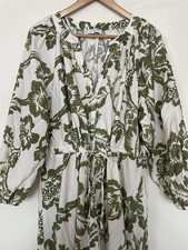 Summer dress, midi, midaxi, cream, green, floral, full sleeve, Papaya, UK 18