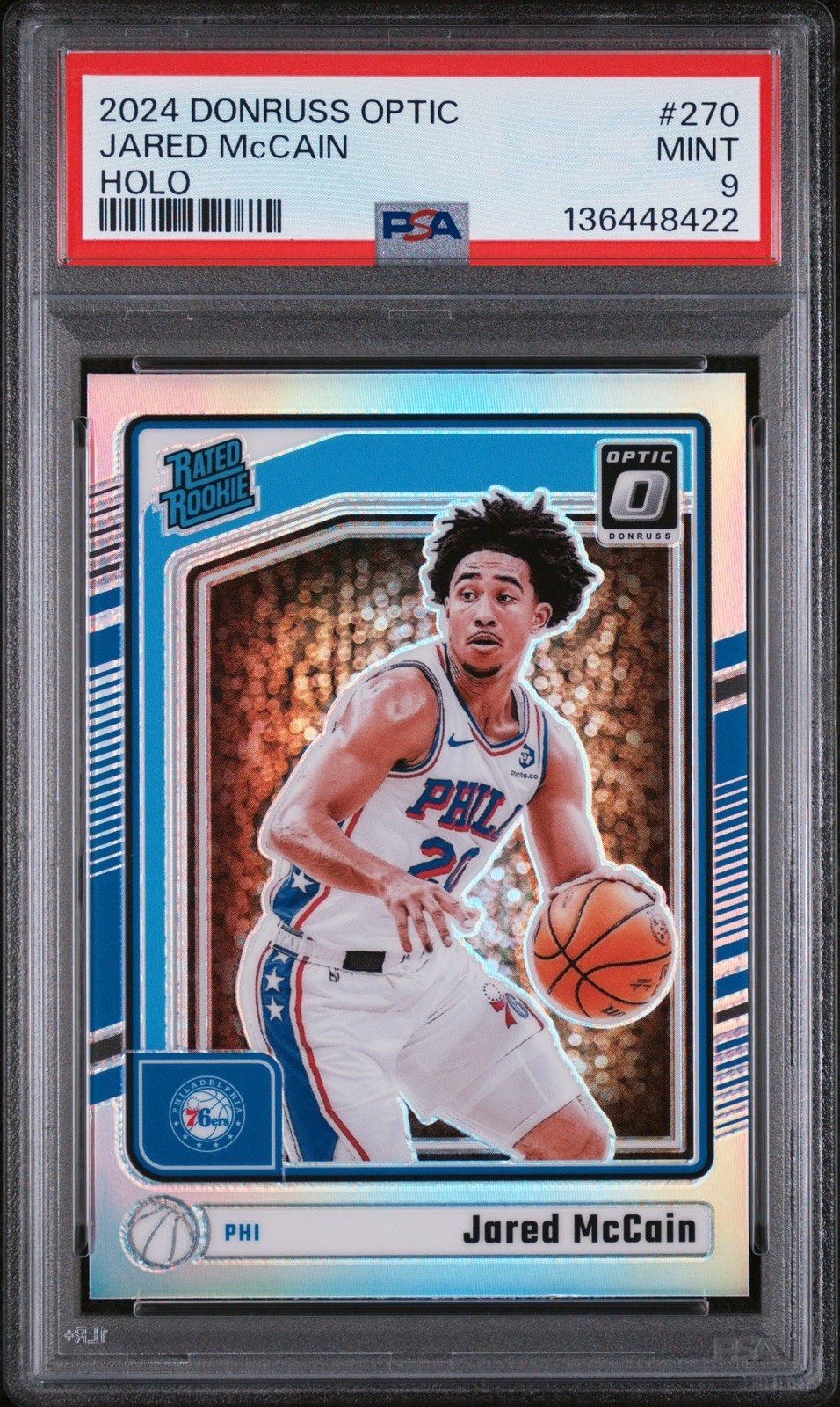 Jared McCain 2024 Donruss Optic #270 Holo Prizm Rookie Sixers RC Thunder PSA 9