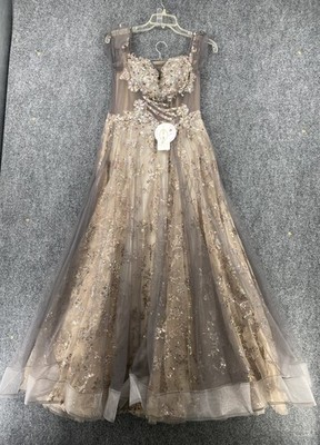 NEW Special Occassion Gold Sequin Sweetheart Gown Corset Tie Back Sheer Size XL