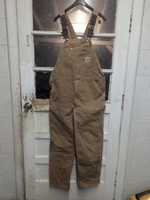 CARHARTT R02 BRN DUCK CANVAS WORKWEAR RED QUILTED LINED BIB OVERALLS 40x32