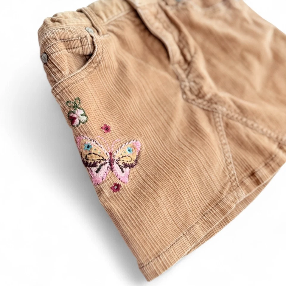 Minifalda Baby Gap Y2K Niñas 2T Bordada Mariposa Pana Caqui Boho 2007 Foto 2 de 4