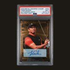 2023 UD SkyBox Metal Universe Champions TIGER WOODS GOLD AUTO /25 PSA 7 AUTO 10