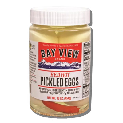 Bay View Red Hot Pickled Eggs 16oz Spicy Snack Gluten Free Choose 1 or 2 Pack