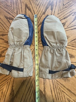 VTG L.L. Bean Wool Lined Mittens. Size Large Tan / Blue