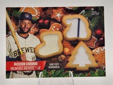 2025 Topps Holiday Jackson Chourio HSR-JC Holiday Shaped Relic Game Used /99