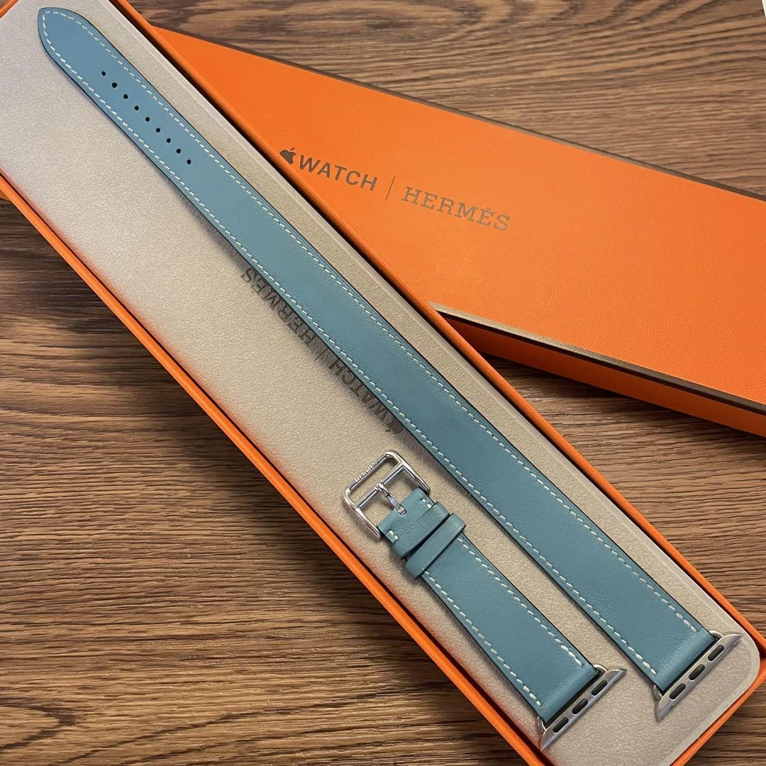 Apple Watch Hermes Leather Band 38 40 41mm Double Tour Blue Used Japan Fedex