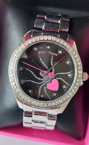 Betsey Johnson Wrist Watch Crystal Spider Rhinestone Stainless Steel Band BNIB - Picture 2 of 4