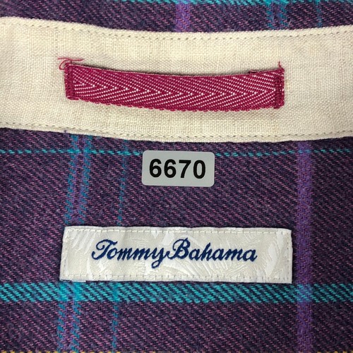 Tommy Bahama Men Button Down Flannel Shirt Large Purple Plaid Long Sleeve Cotton - Picture 10 of 11