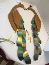 Wall Art Oak Wood & Metal Peacocks set 2 1960s Handcrafted Masketeers style 34”L