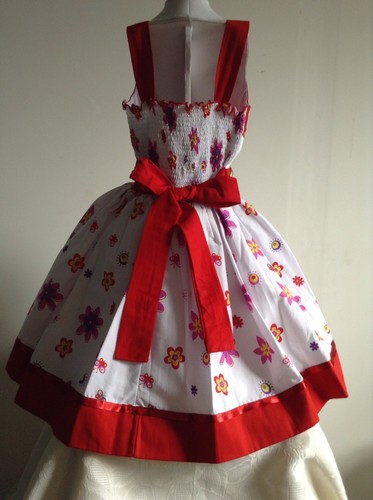 Red Girls Dress Size 4 Floral 100% Cotton Pique Birthday Pageant Handmade New - Picture 10 of 12