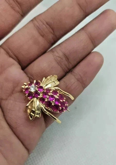 2Ct Round Cut Lab-Created Pink Ruby Bee Brooch Pin 14K Yellow Gold Plated - Image 2 of 4