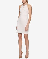 $180 Guess Women'S Pink Lace-Up Halter Sleeveless Sheath Cocktail Dress Size 6