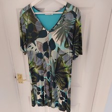 David Nieper Green Multi Leaf Print Jersey Dress Size 10
