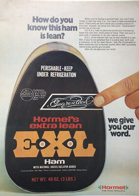 1976 Hormel EXL Extra Lean Ham VTG 1970s 70s PRINT AD Canned Ham