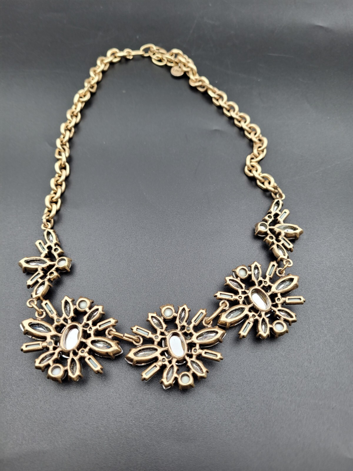 Statement Necklace Bib Mint White Rhinestones Gol… - image 8