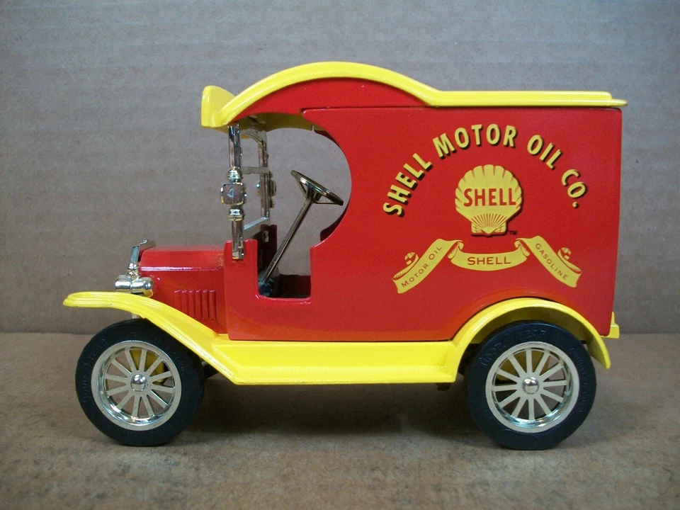 Caja de cambios de juguete ~ Shell Motor Oil Co. ~ Modelo-T ~ Coche de entrega 1912 ~ Banco fundido a presión Foto 2 de 4