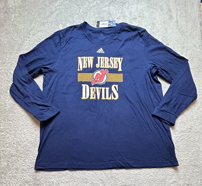 NWT! Men’s Adidas Navy New Jersey Devils Fresh Playmaker Long Sleeve  T-Shirt 2XL