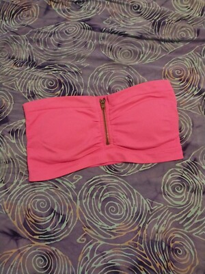 Hot Pink Zipper Front Bandeau Top