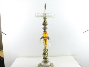 Vintage Amber Jewels Brass Crystal Glass Ashtray Stand Smoking Room Decor Ebay