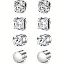 4 Pair Men Women Stainless Steel Magnetic Stud Earrings Non-Piercing Clip on E40