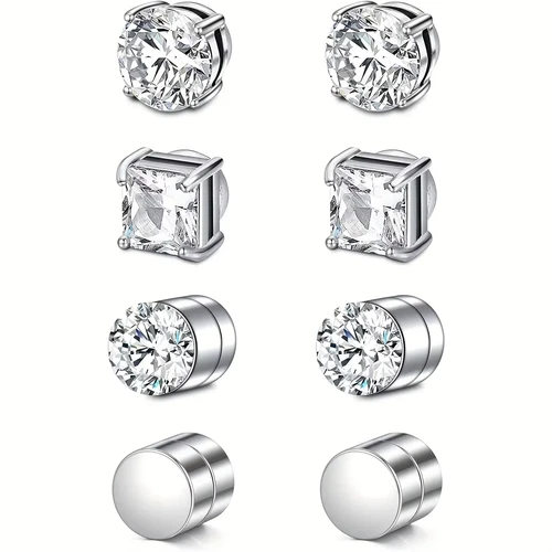 4 Pair Men Women Stainless Steel Magnetic Stud Earrings Non-Piercing Clip on E40