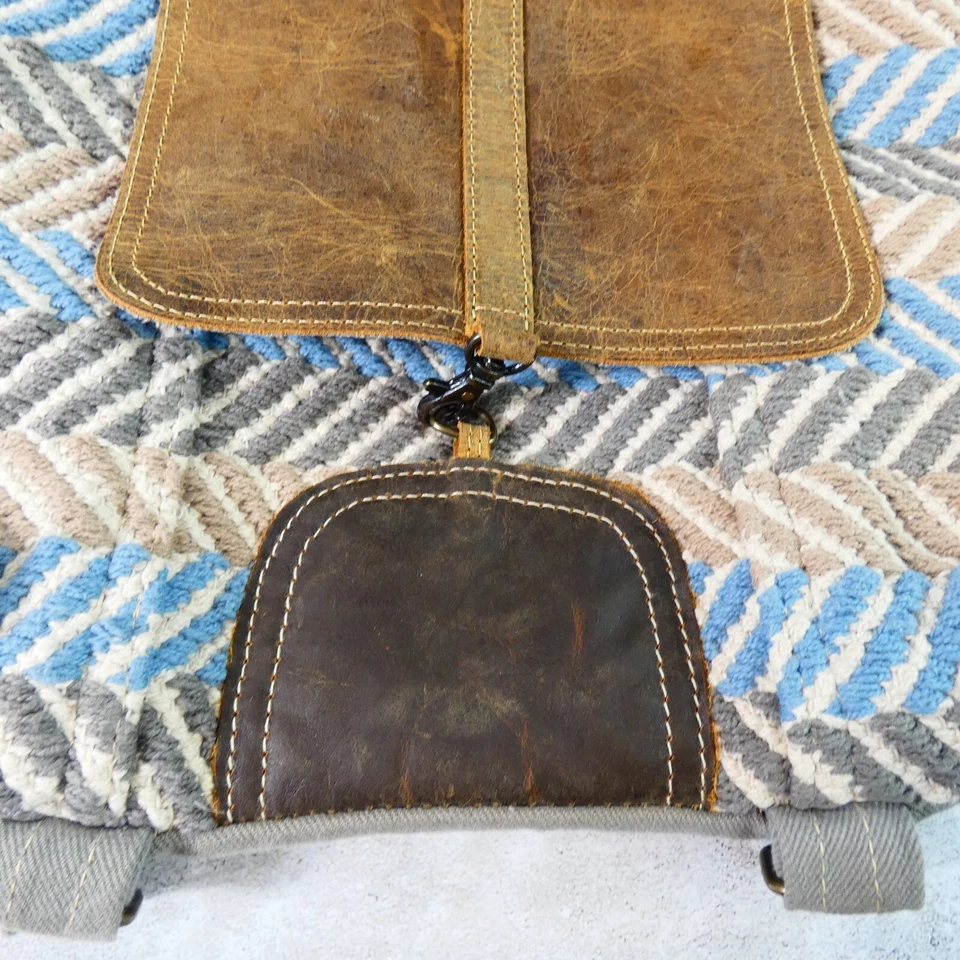 Myra Bag Backpack Women Brown Leather  Macrame Tote Boho Up Cycle Purse - Image 4 of 4