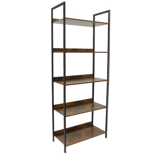 5 Tiers Triple Wide Industrial Bookcase Large Bookshelf for Living Room Brown - Picture 6 of 8