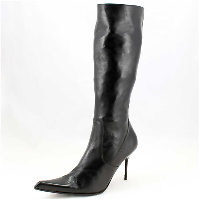 Emanuela Passeri boots size 40 leather boots black real leather high heels (3866)