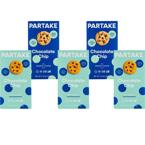 Gluten Free Chocolate Chip Lovers' Vegan Cookies by Partake – 5 Pack | Non-GMO,
