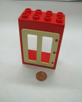 Lego Duplo Red & Gold Large Door Window Pane Unit Building Block 2X4X6