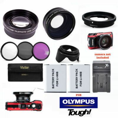 WIDE ANGLE LENS  ZOOM LENS + BATTERIES + FILTERS + CHARGER FOR OLYMPUS TG3 TG4
