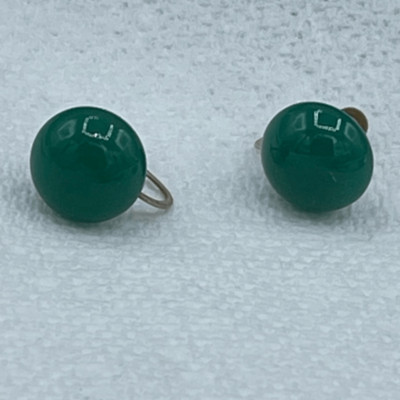 Vintage milky green jade screw back earrings
