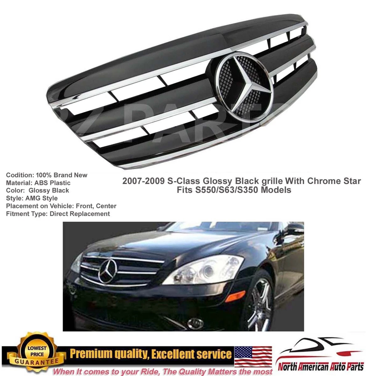 S63 S350 S550 S Class AMG Grille Black Chrome AMG Emblem 2007 2008