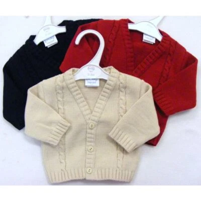 KINDER BABY BOYS SMART CARDIGAN SPANISH STYLE V NECK CABLE KNIT RED BLUE GREY AGE 0-24m