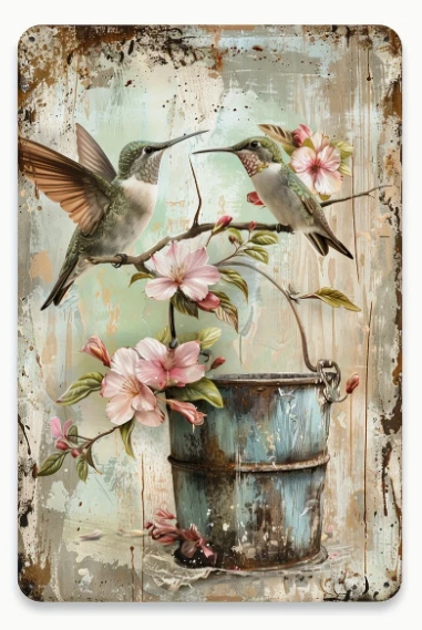 ИСКУССТВО МЕТАЛЛА - колибри, розовый цветочный, 8 x 12 «винтажный стиль металла искусства - Изображение 3 из 3