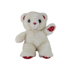 Vintage White Teddy Bear Plush 13" Valentine Red Heart Ears  Paws 1987
