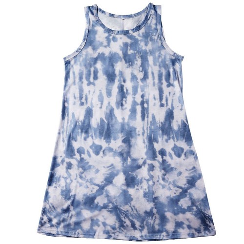 Summer Women Tie Dye Sleeveless Vest T-Shirt Dress Casual Loose Tank Short Dress - Picture 13 of 14