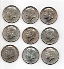Lot of 9x 1965-1968 Kennedy Half Dollars -- 40% Silver -- 105g -- Junk