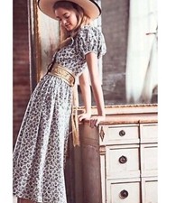 Love Shack Fancy Vintage Inspired Cottage Core Floral Print A Line Maxi Dress 4