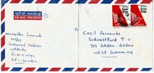 Ceylon Sri Lanka 1980 Airmail Cover used Bedarfsbrief Luftpost Colombo-Baden-Bad