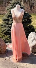 SALE Jovani Long Gown Beaded Top with Chiffon Flowy Skirt Prom, Wedding, Dressy