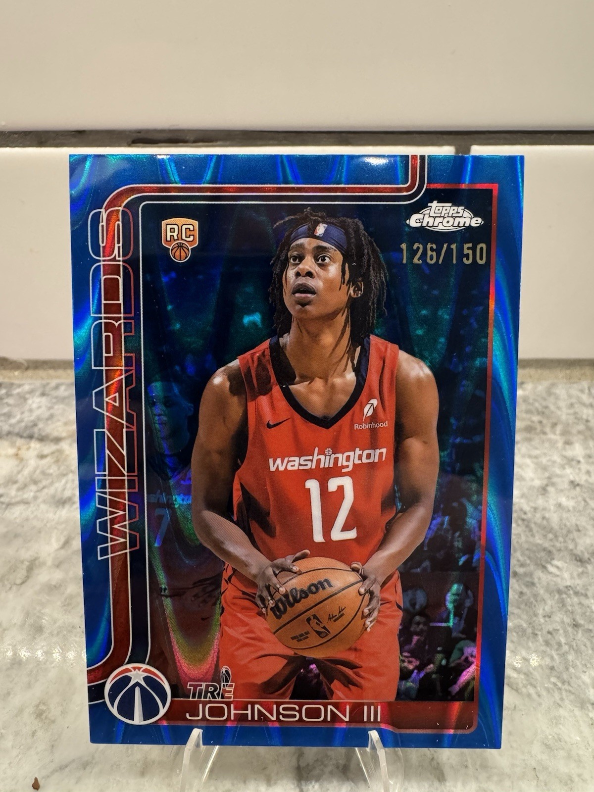 2025-26 Topps Chrome Tre Johnson III #256 (RC) Blue RayWave Refractor /150